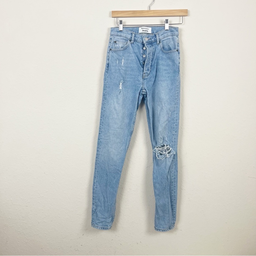 Reformation Distressed Light Wash Skinny Jeans Montego Size 25